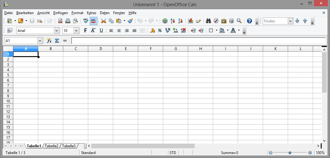 Oberflche einer Tabellenkalkulation