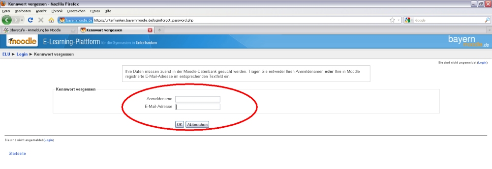 Kennwort oder Anmeldename vergessen Kennwort oder Anmeldename vergessen