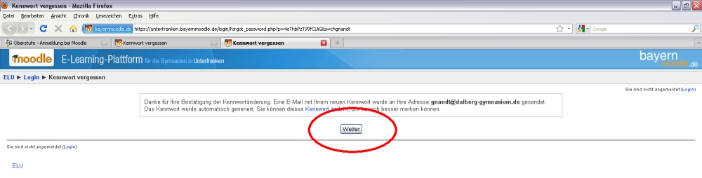Bestätigung der Kennwort-Anforderung Bestätigung der Kennwort-Anforderung